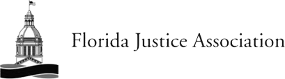 A black and white logo for the florida justice association