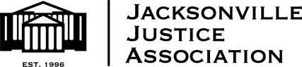 The logo for the jacksonville justice association is black and white