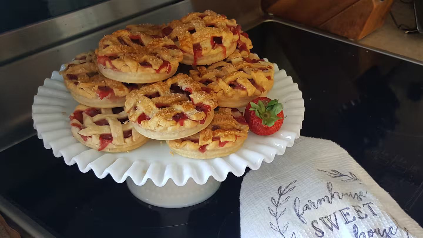 A stack of strawberry pies