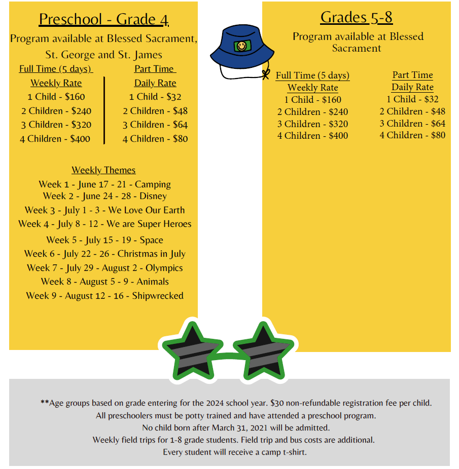 A yellow and white flyer for preschool grade 4