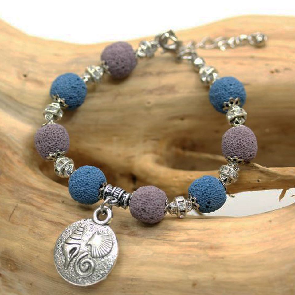 現代魅力天然熔岩珠精油手鏈