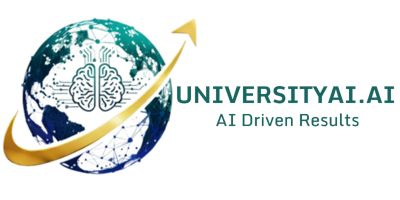Logo of University AI with globe, brain graphic, and upward arrow, text 