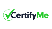 A logo for a company called certify me with a green check mark.