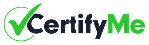 A logo for a company called certify me with a green check mark.