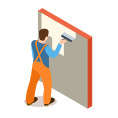 A man is plastering a wall with a spatula.