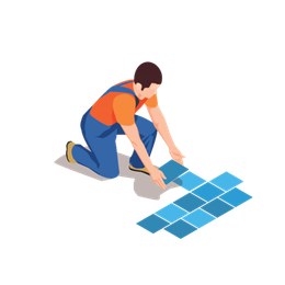 A man is kneeling down to install a tile floor.
