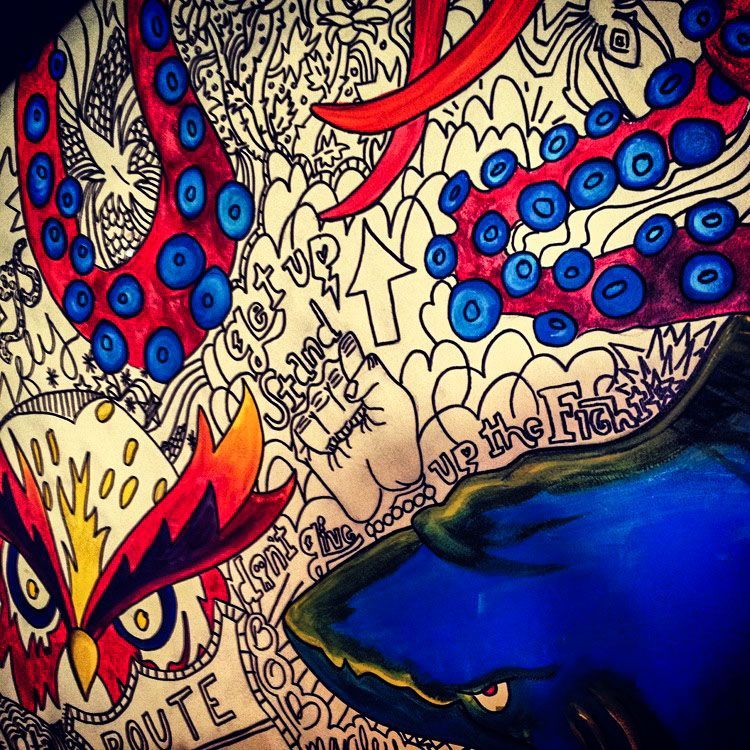 A drawing of an octopus with the word route on it