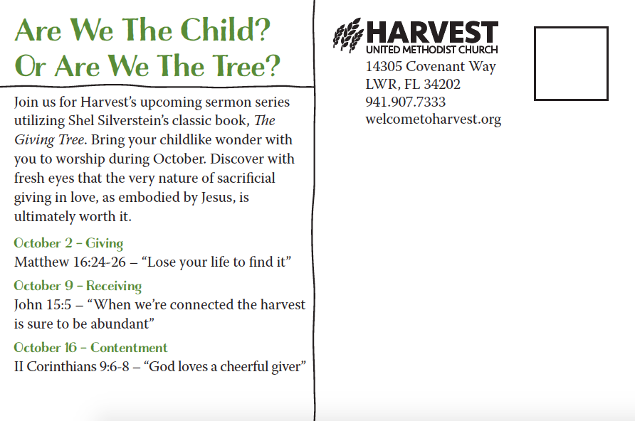 A postcard that says are we the child or are we the tree