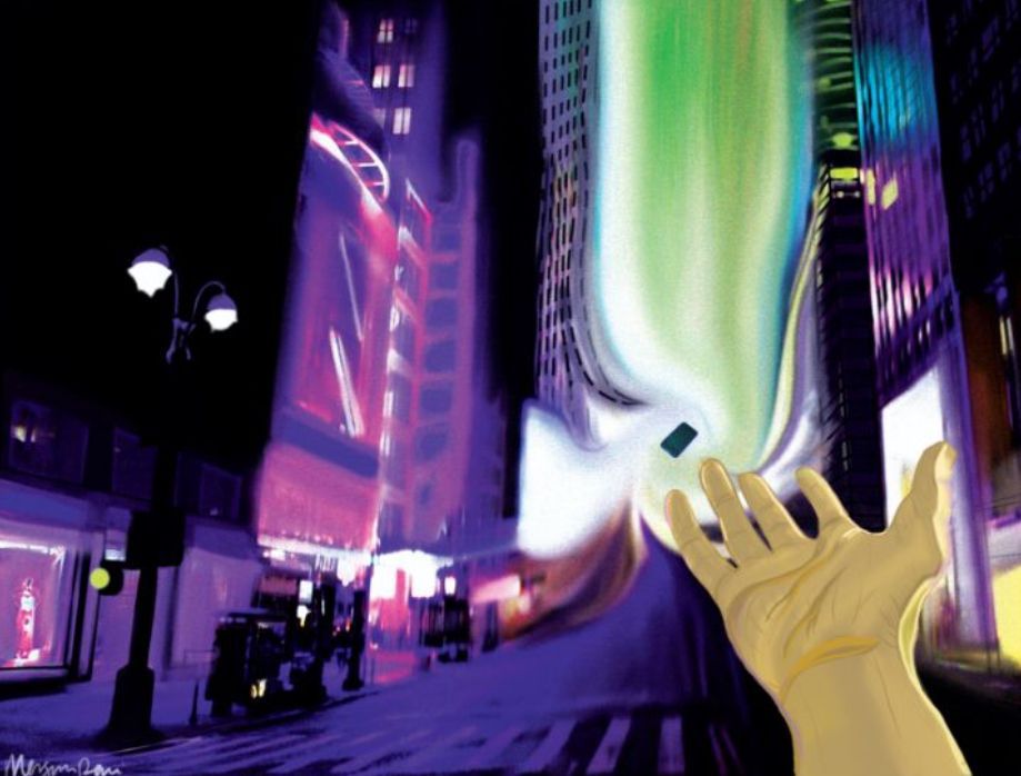 A painting of a hand reaching for a cell phone by Morgan Doscher which you can buy online at https://www.ArtPal.com/Moknowsart
