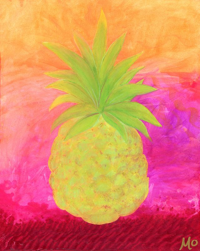 A painting of a pineapple on a colorful background