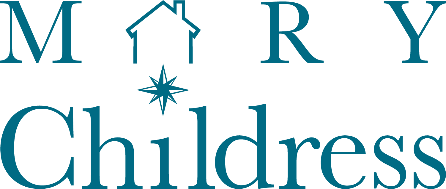 A logo for mary childress shows a house and a star
