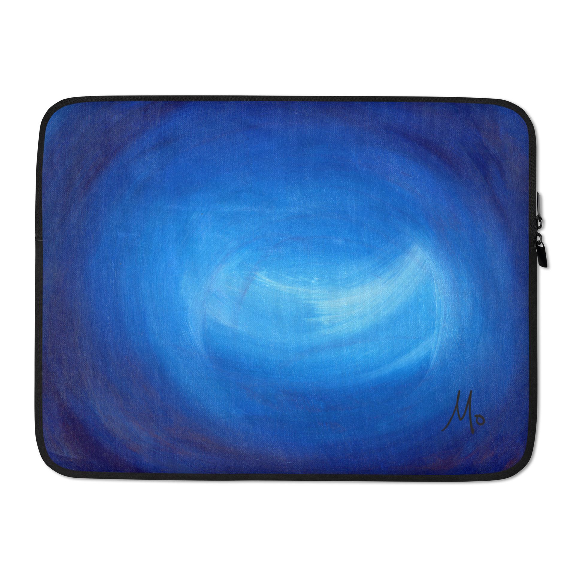 A laptop case with a painting of a blue moon on it