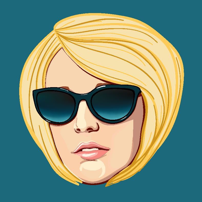 A pixel art illustration of a woman wearing sunglasses.