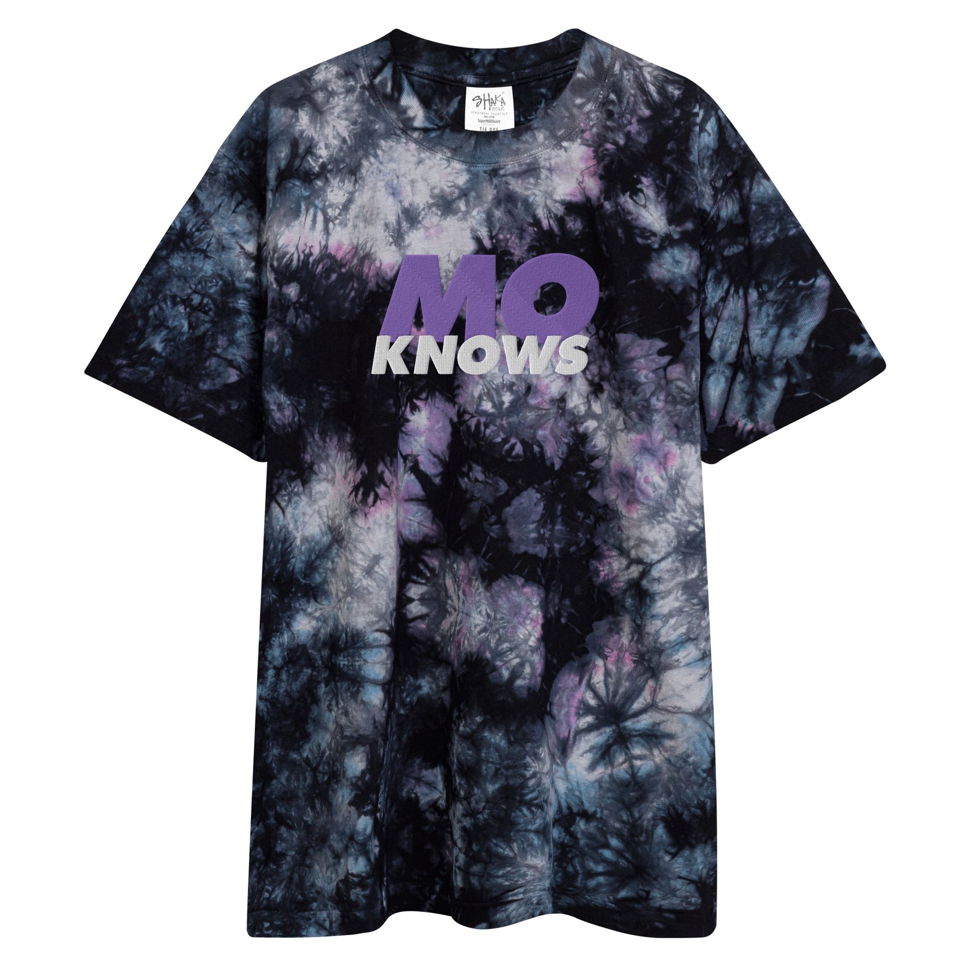 A tie dye t-shirt that says no knows on it