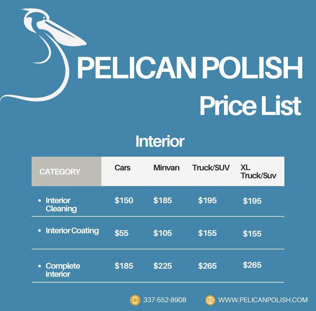 A pelican polish price list for cars and suvs