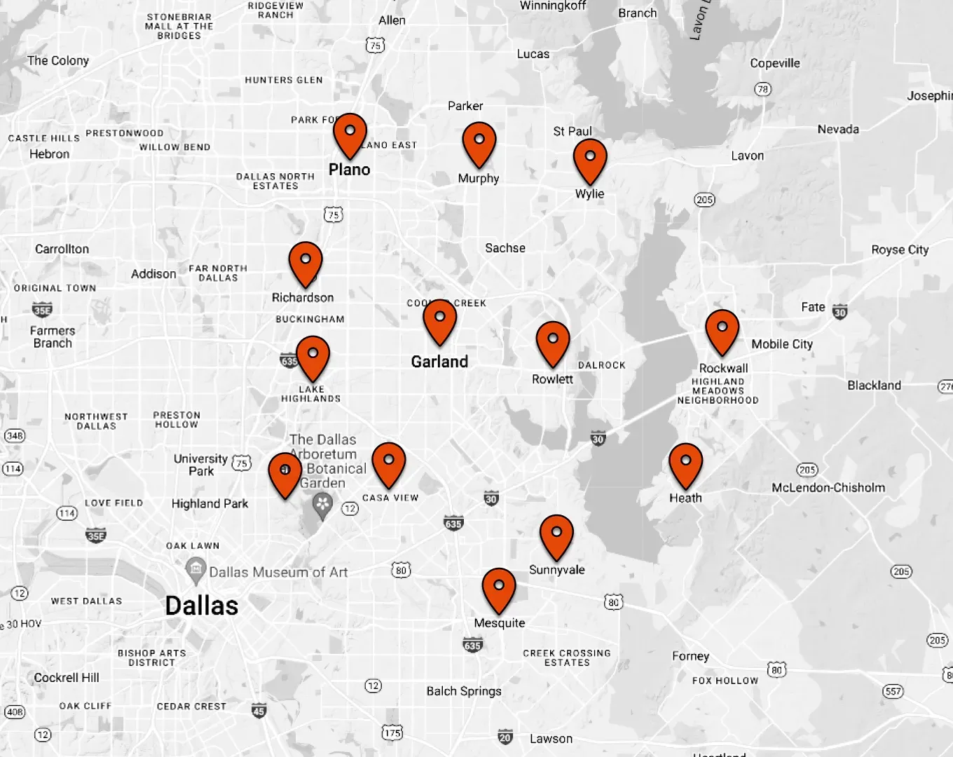The service areas covered by Better Earth Solutions in Garland, TX