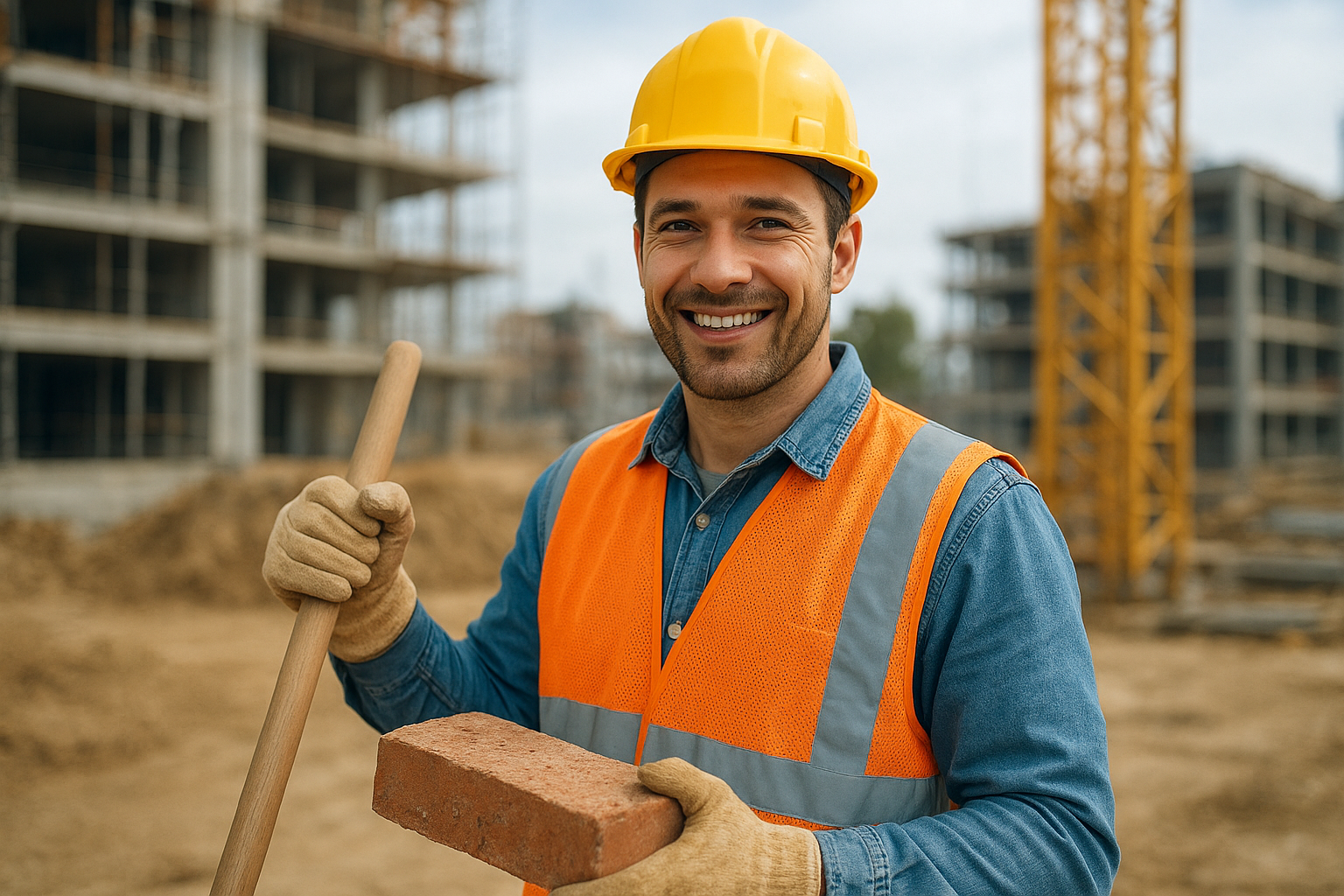 Little Red Acorn man in construction image with construction background