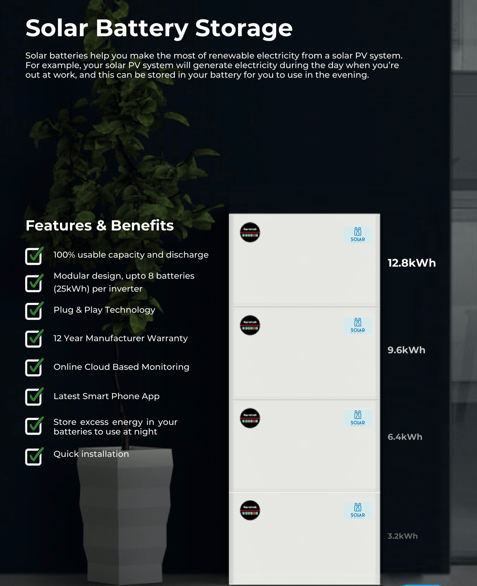 A brochure for solar battery storage features and benefits