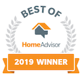 HomeAdvisor Best of 2019 Winner badge with a house icon and laurel wreath on an orange ribbon.