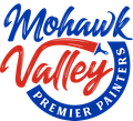 A red white and blue logo for mohawk valley premier painters