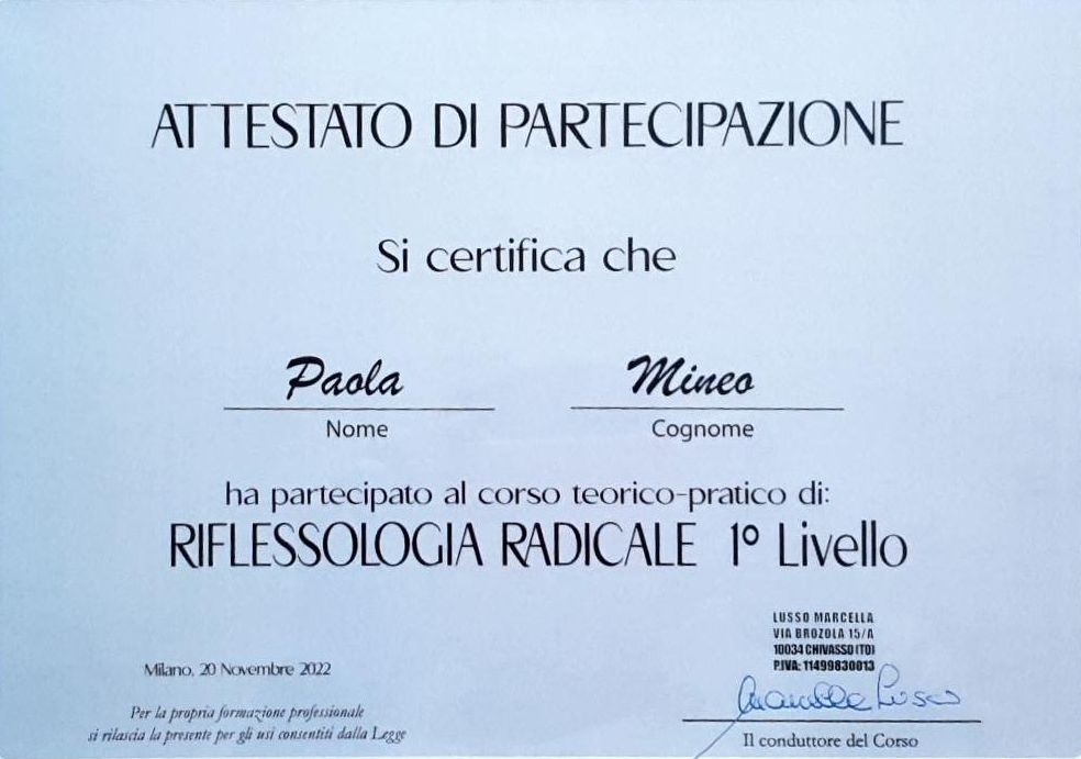 ALMA CURA di Paola Mineo - Attestato