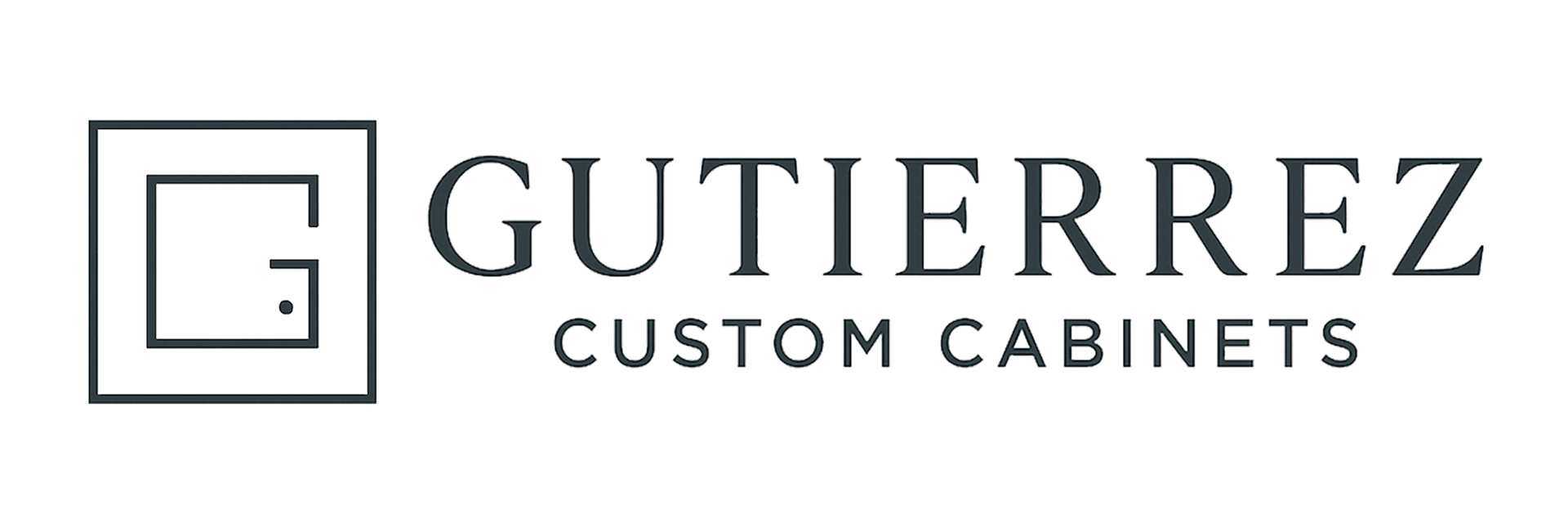 Logo for Gutierrez Custom Cabinets, featuring a geometric G design and company name.