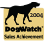 A silhouette of a dog standing next to the words ``2004 dogwatch sales achievement ''.