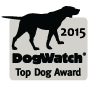 A silhouette of a dog standing next to the words `` dogwatch top dog award ''.