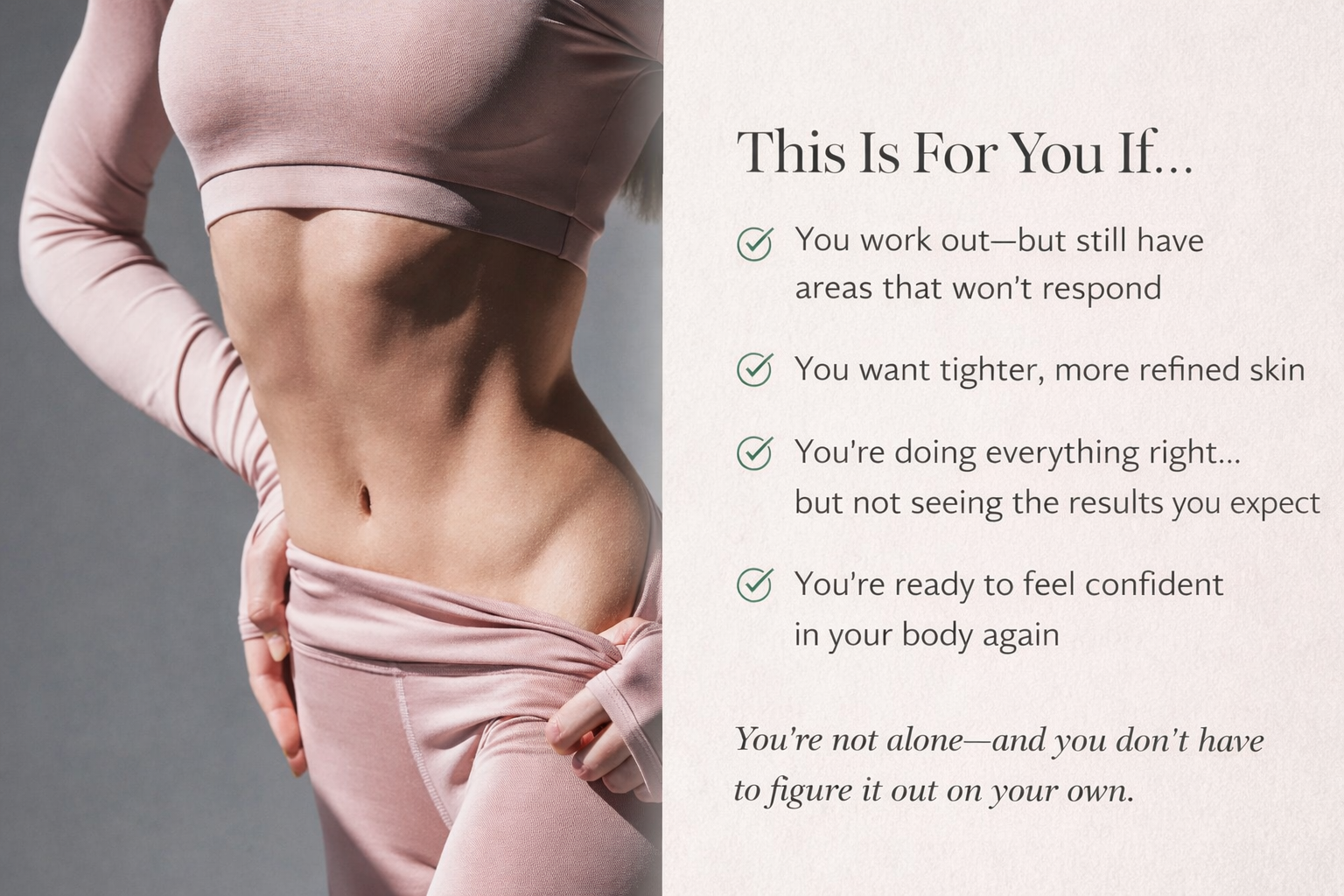 A woman in a pink top and pants has her hands on her hips