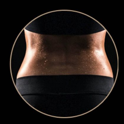 A woman 's waist is shown in a circle on a black background