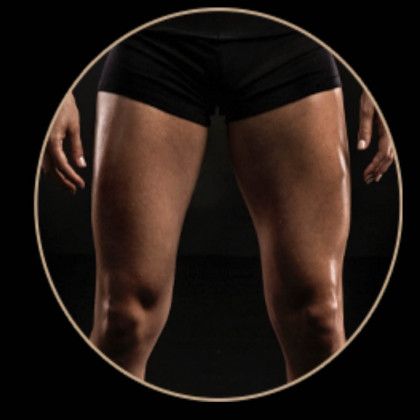 A woman 's legs are shown in a circle on a black background