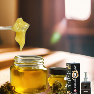 A jar of honey with a spoon sticking out of it