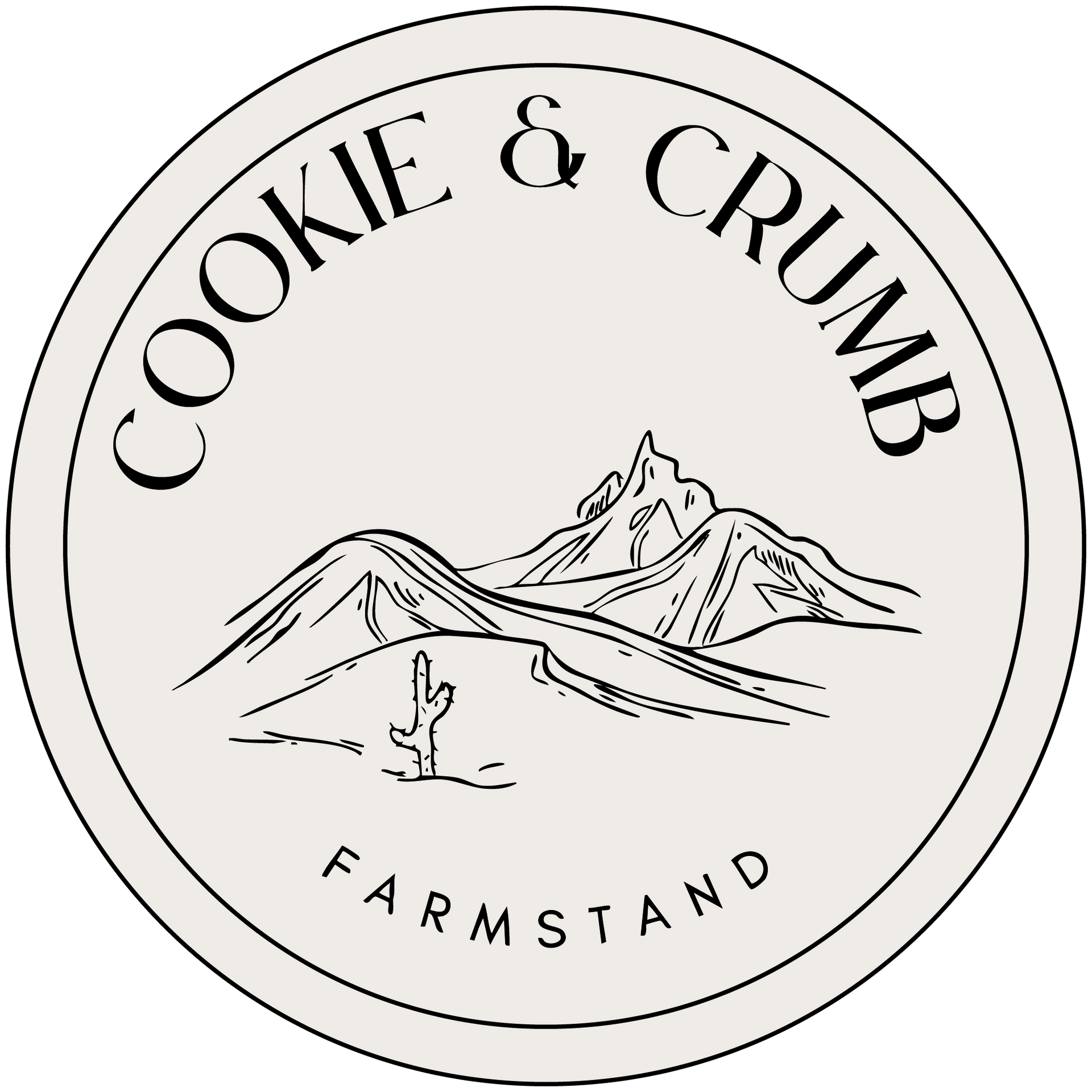 Cookie & Crumb Farmstand logo: desert landscape with text 