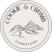 Cookie & Crumb Farmstand logo: desert landscape with text 