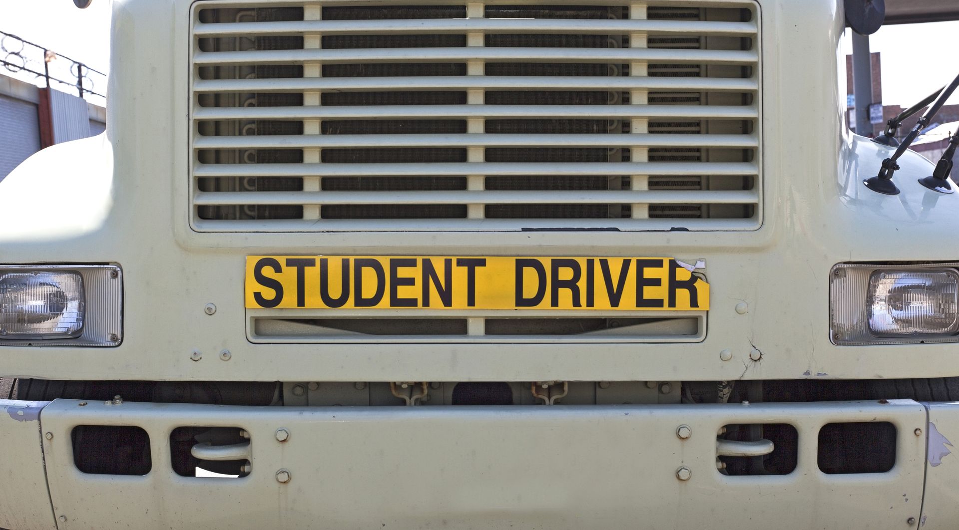 Yellow school bus front with a