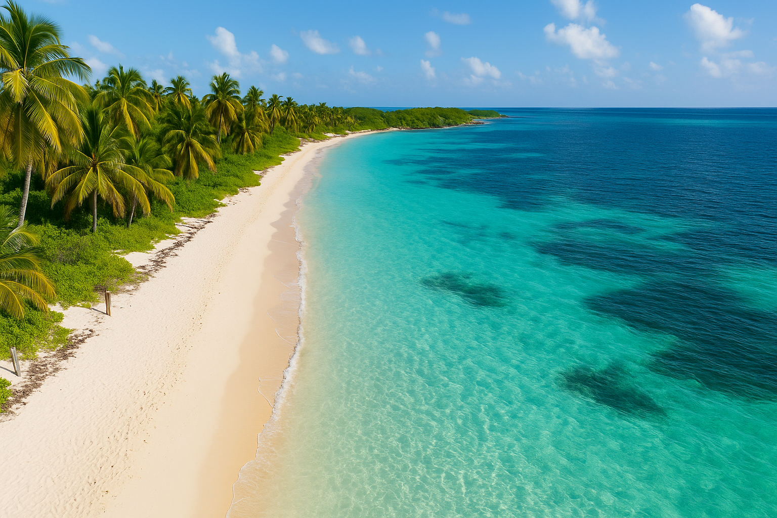 An aerial view of a palm tree and a starfish in the ocean.
