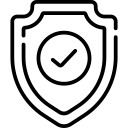 Shield with checkmark icon in black outline on white background