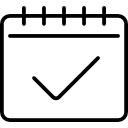 Black calendar icon with a check mark, indicating a scheduled event or completed task