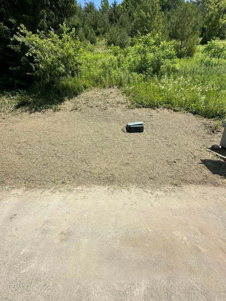 A person is standing in the middle of a dirt field.