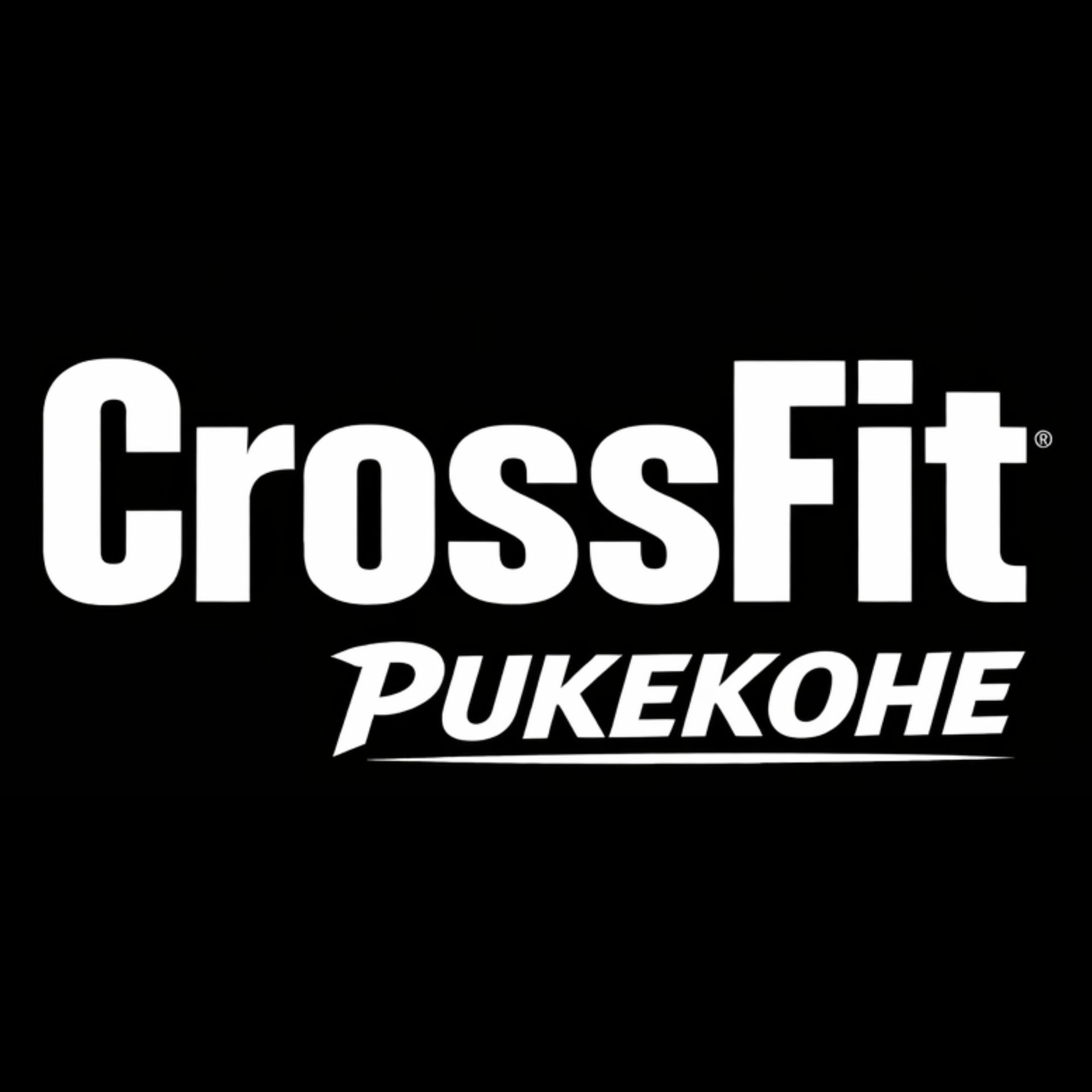 Logo for CrossFit Pukekohe: "CrossFit" in large letters above "PUKEKOHE" in smaller letters, all in light grey.