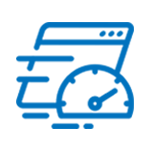 A blue icon of a speedometer and a browser on a white background.
