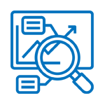 A magnifying glass is looking at a graph on a white background.