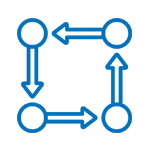 A blue line icon of four arrows pointing in opposite directions.
