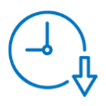 A blue clock with an arrow pointing down in a circle.