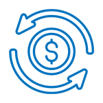 A dollar sign is surrounded by two arrows in a circle.
