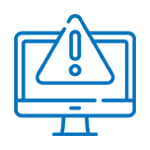 A computer monitor with a warning sign on it.