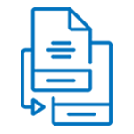 A blue line icon of a sheet of paper and a drawer.