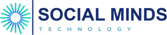 A logo for social minds technology with a sun in the middle.