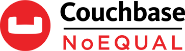 A red and black logo for couchbase no equal