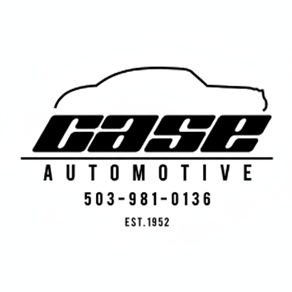 Case Automotive logo with car silhouette, white text on black, phone number.